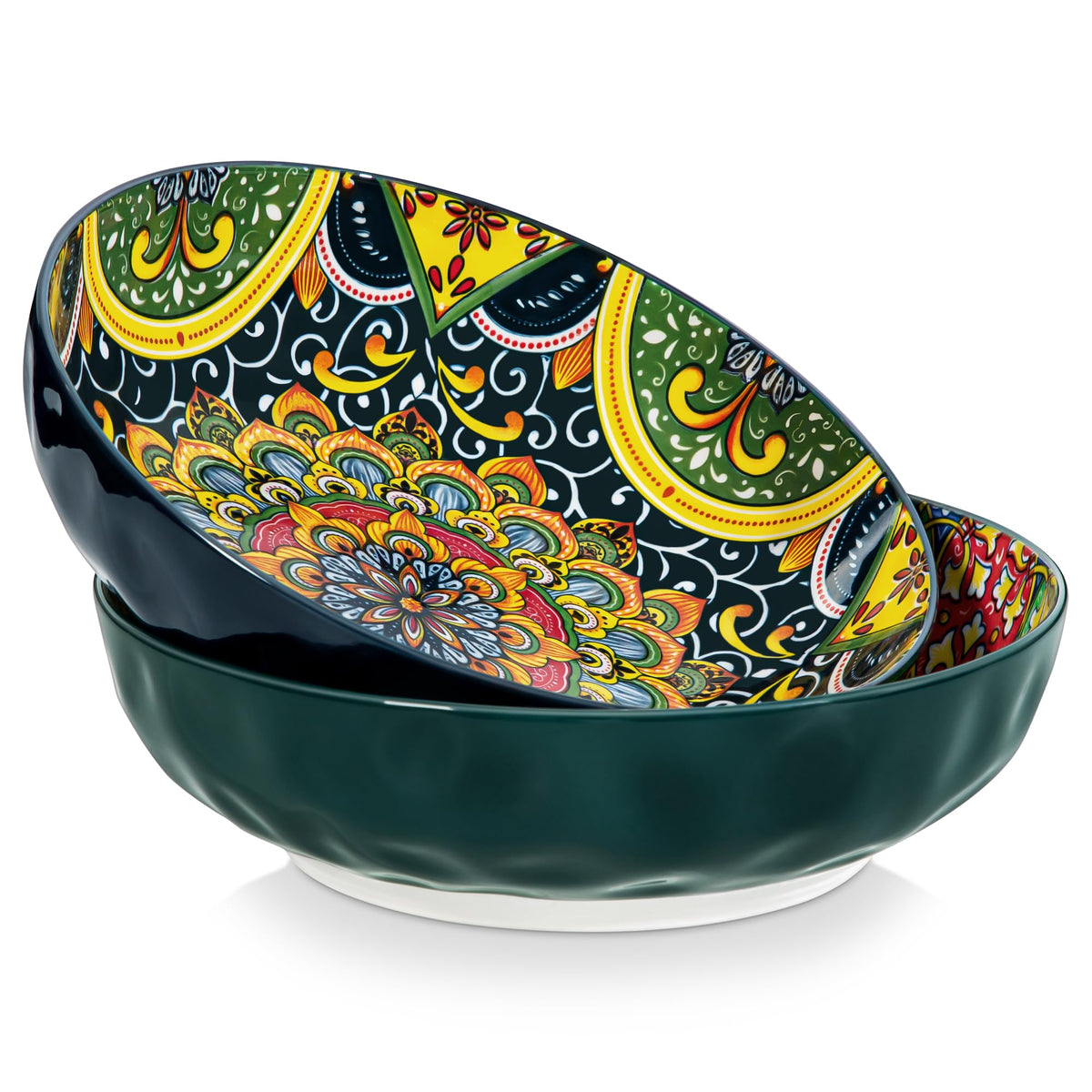 vancasso Large Serving Bowls,78 Oz Salad Bowls Set of 2,Serving Dishes-Red | Bohemian Decorative Bowls for Salad, Fruit, Pasta and Dinner, Serving Dishes Set for Party, Dishwasher & Microwave Safe