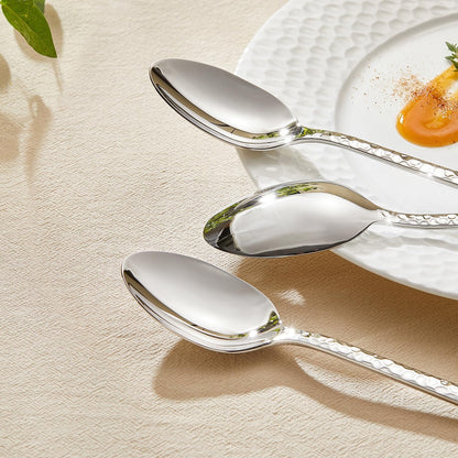 24-Piece Hammered Teaspoons Set, 7.06-Inch 18/10 Stainless Steel | Mirror Finish Small Dessert Spoons, Dishwasher Safe for Home and Kitchen