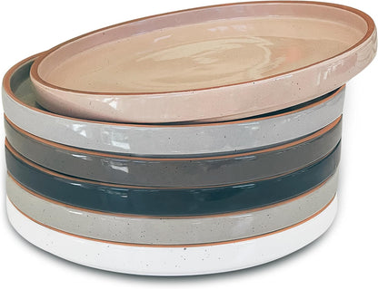 Mora Ceramic Flat Plates Set of 6-8 in - The Dessert, Salad, Appetizer, Small Lunch, etc Plate. Microwave, Oven, and Dishwasher Safe, Scratch Resistant. Kitchen Porcelain Dish - Neutrals