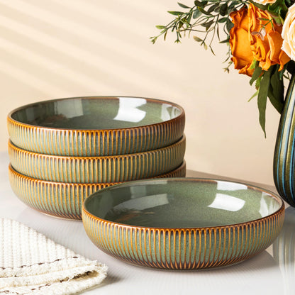 8.5" Ceramic Pasta Bowls Set of 4, Salad Bowls | Versatile Serving Bowls for Pasta, Salad, Fruit & Noodles, Housewarming & Wedding Gift, Mocha Brown