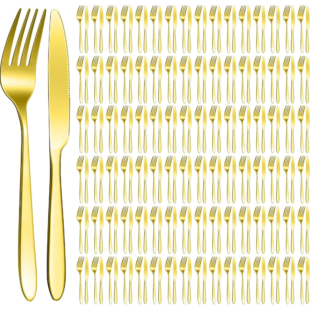 Nuenen 100 Pcs Stainless Steel Forks and Knives, Silver 8.4" 7.1" | Classic Dinner Flatware, Dishwasher Safe for Kitchen Restaurant, Butter Knife Silverware, Durable Tableware Set