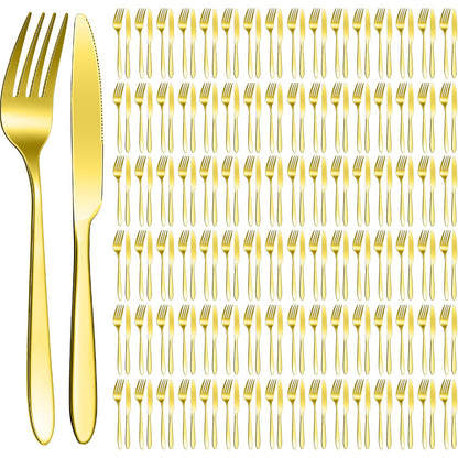 Nuenen 100 Pcs Stainless Steel Forks and Knives, Silver 8.4" 7.1" | Classic Dinner Flatware, Dishwasher Safe for Kitchen Restaurant, Butter Knife Silverware, Durable Tableware Set