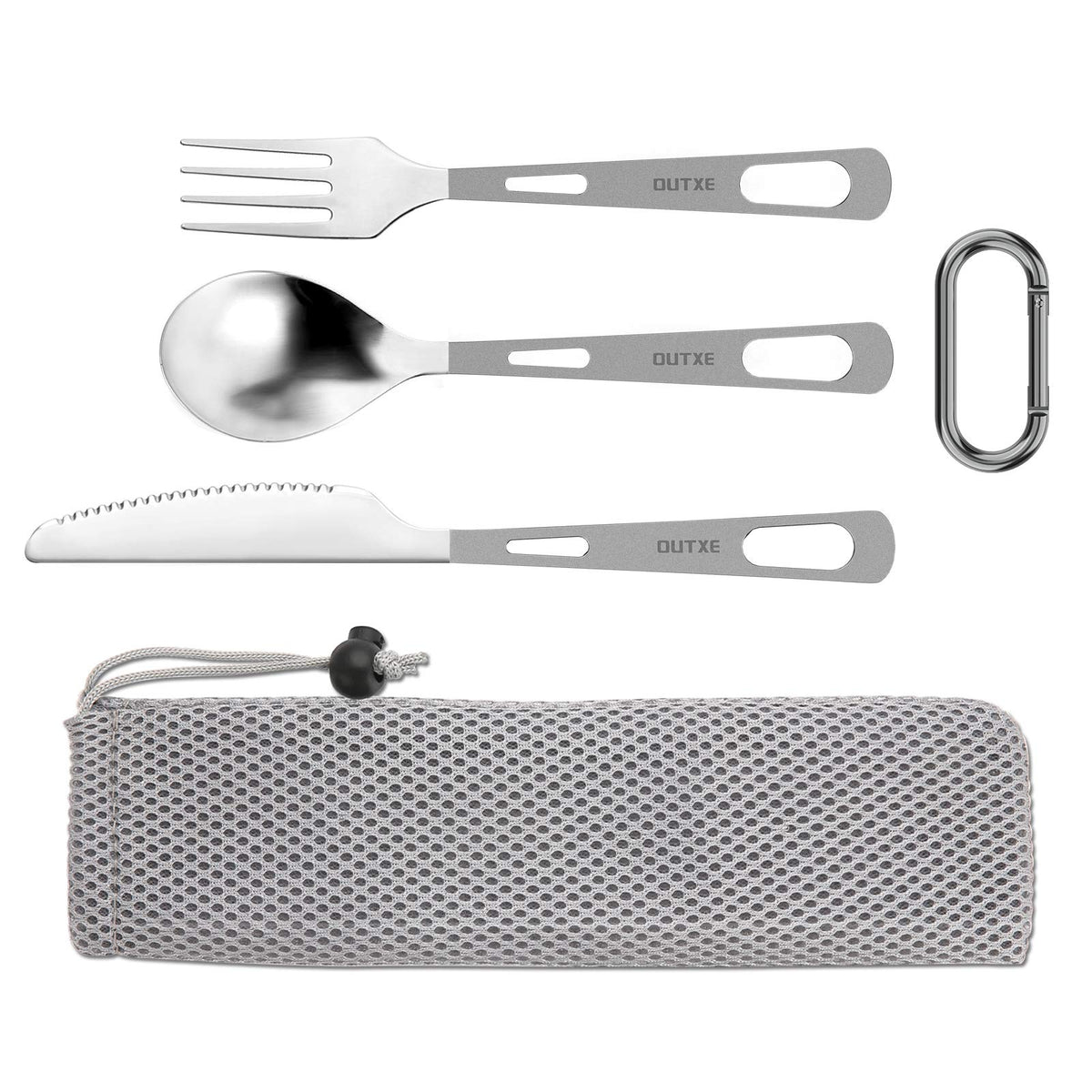 OUTXE Titanium Flatware Knife Fork Spoon Set Lightweight Ti Camping Utility Cutlery Set with Carrying Bag for Traveling Picnic Hiking | with Carrying Bag for Traveling Picnic Hiking