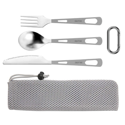 OUTXE Titanium Flatware Knife Fork Spoon Set Lightweight Ti Camping Utility Cutlery Set with Carrying Bag for Traveling Picnic Hiking | with Carrying Bag for Traveling Picnic Hiking