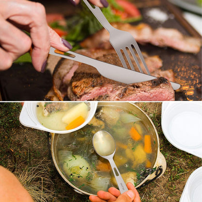 OUTXE Titanium Flatware Knife Fork Spoon Set Lightweight Ti Camping Utility Cutlery Set with Carrying Bag for Traveling Picnic Hiking | with Carrying Bag for Traveling Picnic Hiking