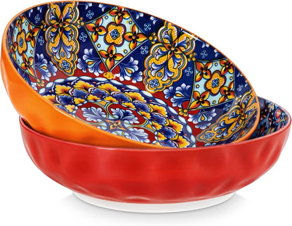 vancasso Large Serving Bowls,78 Oz Salad Bowls Set of 2,Serving Dishes-Red | Bohemian Decorative Bowls for Salad, Fruit, Pasta and Dinner, Serving Dishes Set for Party, Dishwasher & Microwave Safe