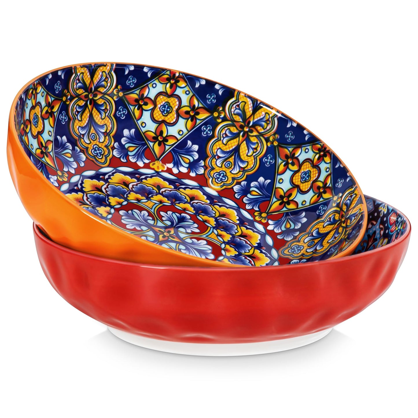 vancasso Large Serving Bowls,78 Oz Salad Bowls Set of 2,Serving Dishes-Red | Bohemian Decorative Bowls for Salad, Fruit, Pasta and Dinner, Serving Dishes Set for Party, Dishwasher & Microwave Safe