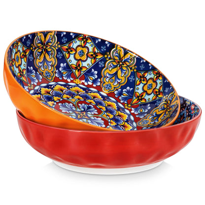 vancasso Large Serving Bowls,78 Oz Salad Bowls Set of 2,Serving Dishes-Red | Bohemian Decorative Bowls for Salad, Fruit, Pasta and Dinner, Serving Dishes Set for Party, Dishwasher & Microwave Safe
