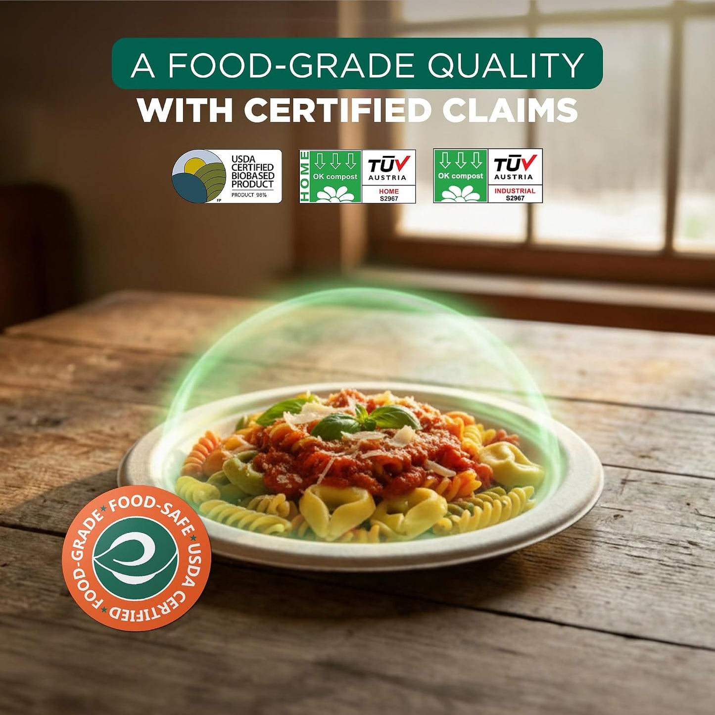 ECO SOUL 9 Inch Disposable Bagasse Paper Plates (100 Pack, Round) | Natural, Compostable, 100% Virgin Bagasse Pulp, Heavy Duty, Biodegradable, Microwave Safe, Food Safe, Eco-Friendly