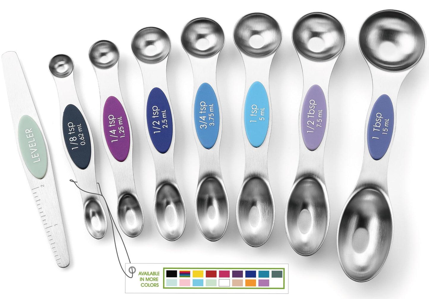 Spring Chef Stainless Steel Magnetic Measuring Spoons Set of 8, Black | Dual Sided Metal Teaspoon & Tablespoon Measuring Spoons with Leveler for Dry & Liquid Ingredients, Nesting, Dishwasher Safe