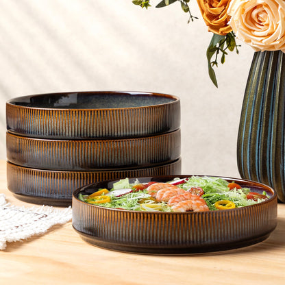 8.5" Ceramic Pasta Bowls Set of 4, Salad Bowls | Versatile Serving Bowls for Pasta, Salad, Fruit & Noodles, Housewarming & Wedding Gift, Mocha Brown
