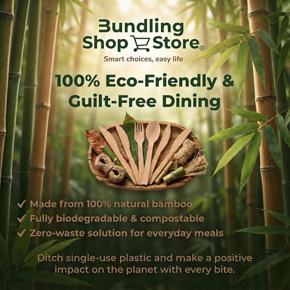 Premium Utensil Set Reusable 100% Bamboo- Eco-Friendly | Portable Wooden Cutlery for Travel, Camping, Office Lunches & Picnics - Lightweight, Durable & Hand Wash Only