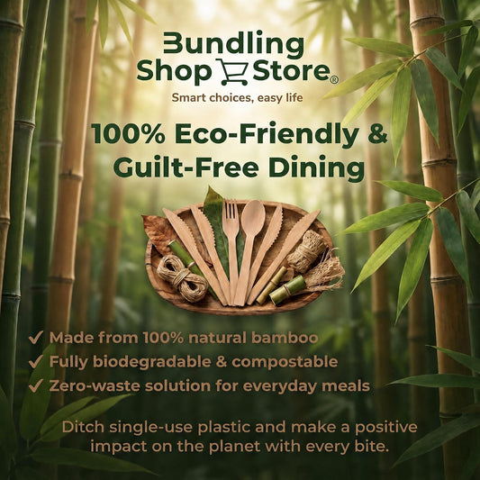 Premium Utensil Set Reusable 100% Bamboo- Eco-Friendly | Portable Wooden Cutlery for Travel, Camping, Office Lunches & Picnics - Lightweight, Durable & Hand Wash Only