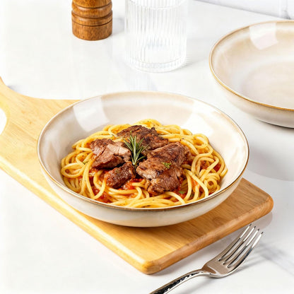 AmorArc 8.5’’ Ceramic Pasta Bowls Set of 4, 36oz Large Stoneware Bowls Set | Large Dinner Serving Bowls Set, Wide Bowl Plate for Pasta,Salad, Soup, Microwave Safe, Reactive Glaze-Cappuccino