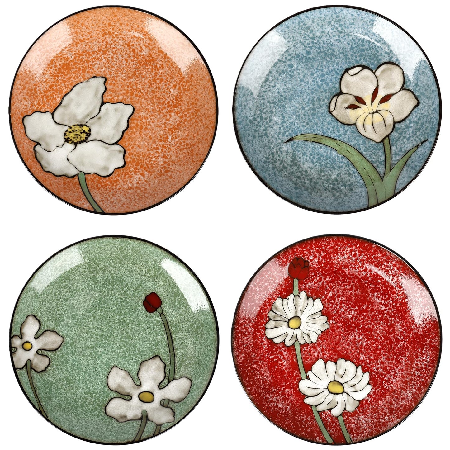 Ceramic Dinner Plates Set of 4, 11 Inch Underglaze Painting Large Porcelain Plates, Salad Plates-Microwave, Oven and Dishwasher Safe, Scratch Resistant