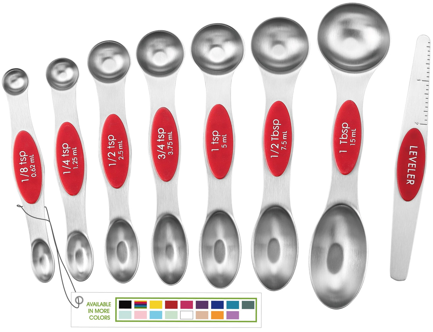 Spring Chef Stainless Steel Magnetic Measuring Spoons Set of 8, Black | Dual Sided Metal Teaspoon & Tablespoon Measuring Spoons with Leveler for Dry & Liquid Ingredients, Nesting, Dishwasher Safe