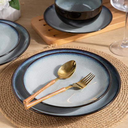 LERATIO Ceramic Dinner Plates Set of 6,10.5 Inch Reactive Glaze Plates | Porcelain Coupe Shape Dinnerware Dishes Set for Kitchen,Oven& Microwave & Dishwasher Safe,Scratch Resistant-Gray Blue