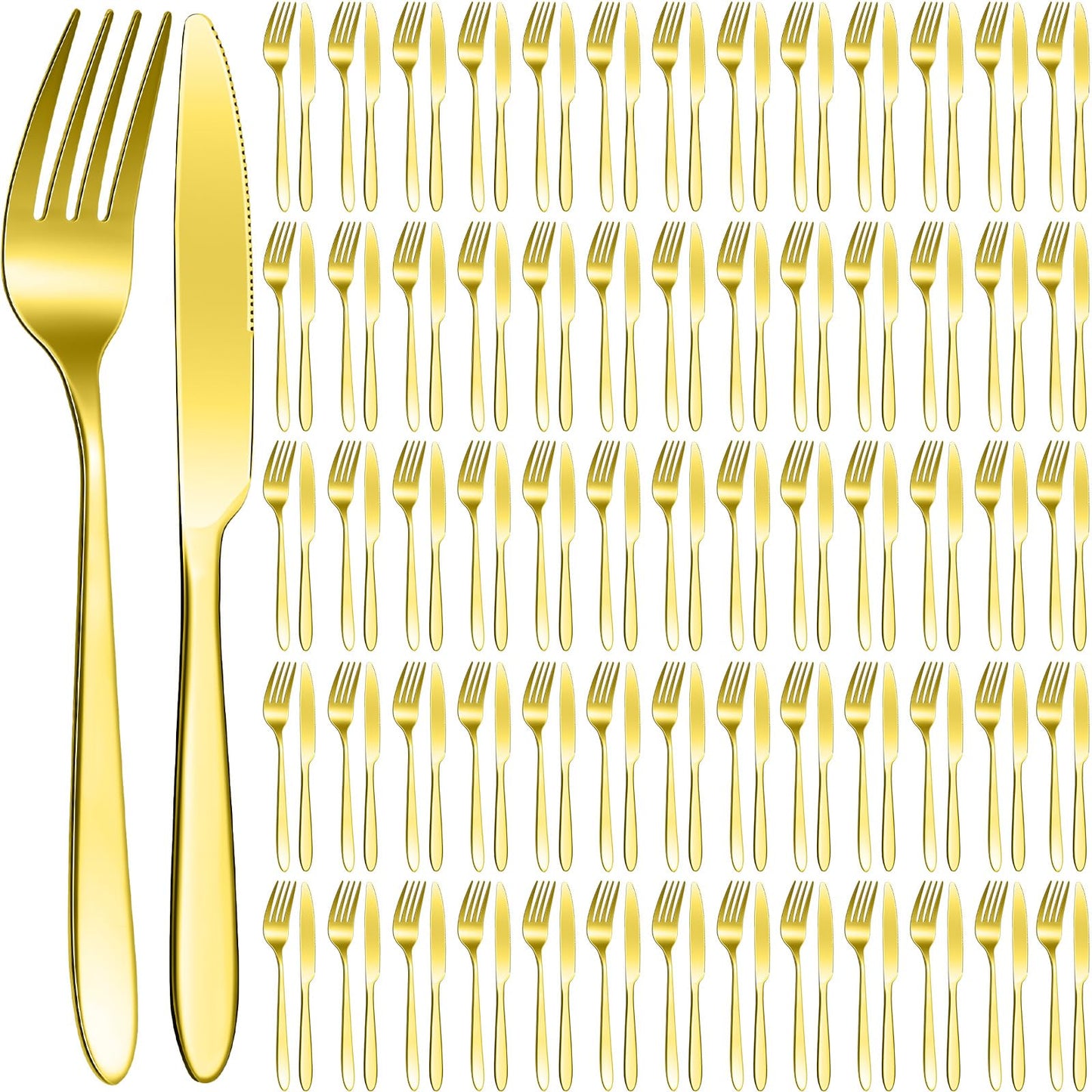 Nuenen 150 Pcs Stainless Steel Set 75 Dinner Forks and 75 Knives, Metal Steak Knives Forks Flatware Tableware Cutlery Set for Home Restaurant(Silver,8.4 x 0.7 Inch,7.1 x 1 Inches)