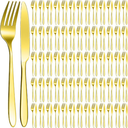 Nuenen 150 Pcs Stainless Steel Set 75 Dinner Forks and 75 Knives, Metal Steak Knives Forks Flatware Tableware Cutlery Set for Home Restaurant(Silver,8.4 x 0.7 Inch,7.1 x 1 Inches)
