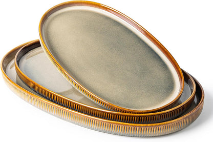 Ceramic Serving Platter Set of 3, Oval Serving Plates and Dishes | 15.6"/14.4"/12.2", Oven & Microwave & Dishwasher Safe, Perfect for Turkey, Parties, Entertaining & Weddings, Cocoa Mocha
