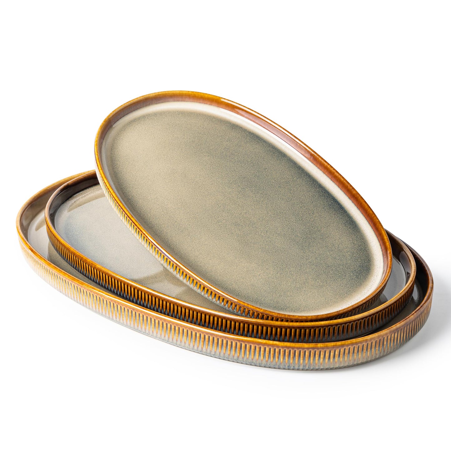 Ceramic Serving Platter Set of 3, Oval Serving Plates and Dishes | 15.6"/14.4"/12.2", Oven & Microwave & Dishwasher Safe, Perfect for Turkey, Parties, Entertaining & Weddings, Cocoa Mocha