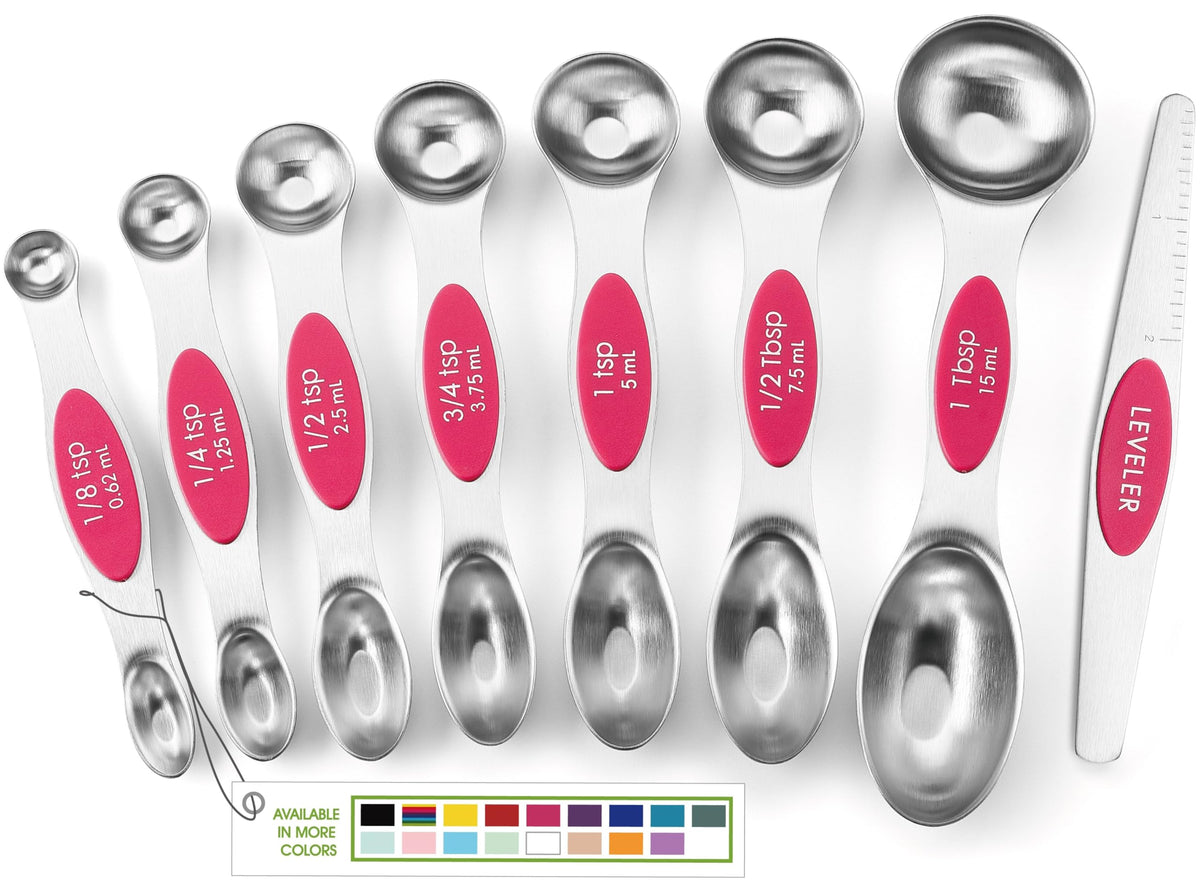 Spring Chef Stainless Steel Magnetic Measuring Spoons Set of 8, Black | Dual Sided Metal Teaspoon & Tablespoon Measuring Spoons with Leveler for Dry & Liquid Ingredients, Nesting, Dishwasher Safe