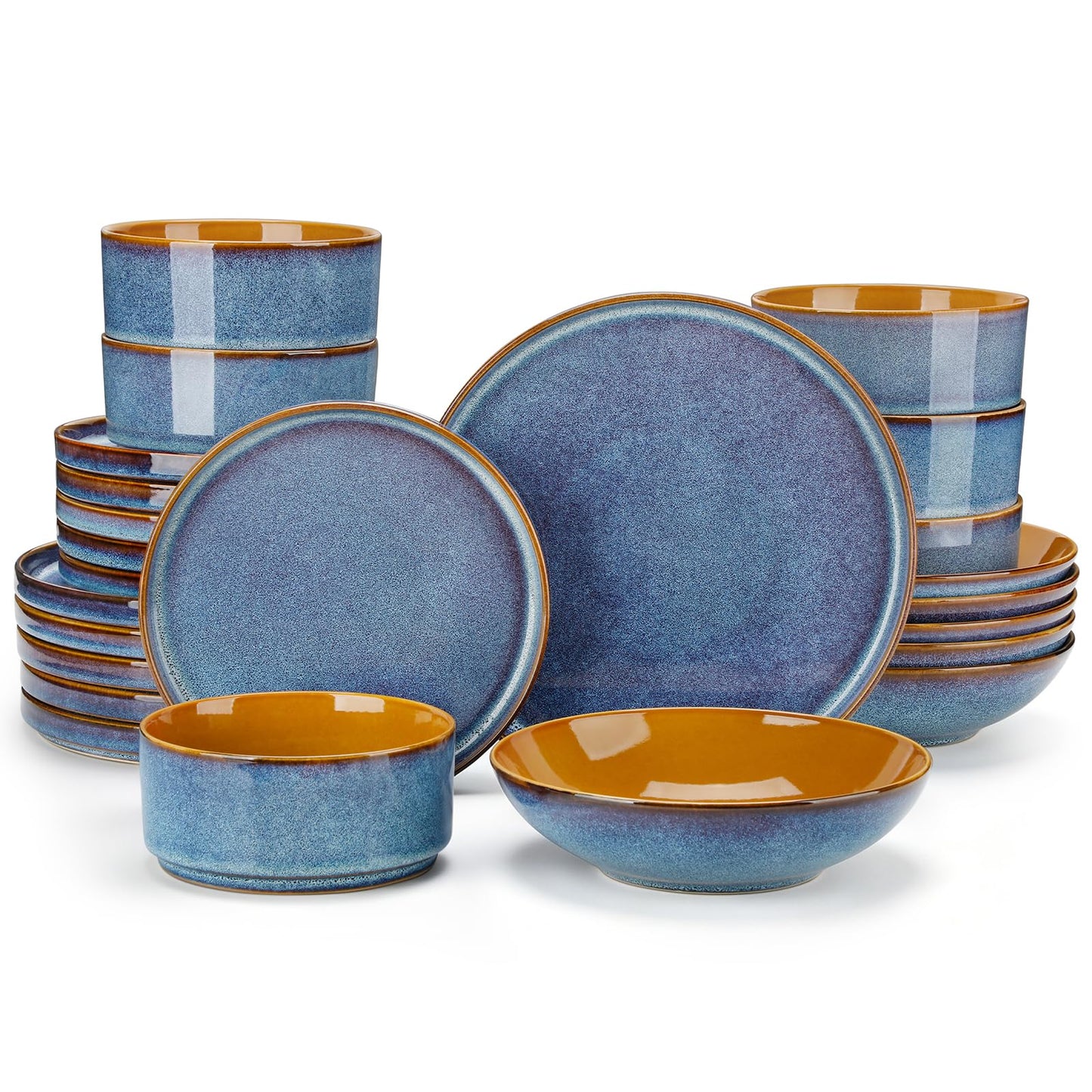 vancasso ONION Ceramic Dinnerware Sets, 12 Pieces Stoneware Plates and Bowls Sets for 4, Reactive Glaze Dishes Set for Kitchen, Dishwasher and Microwave Safe, Blue