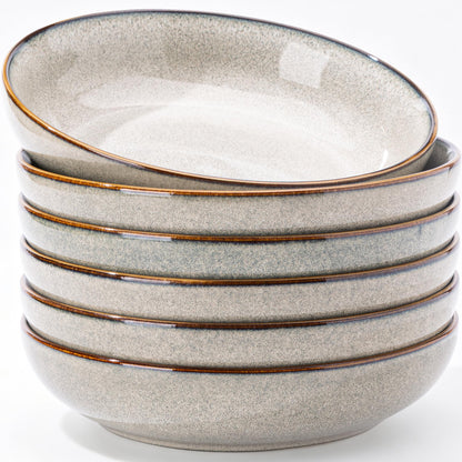 AmorArc 8.5’’ Ceramic Pasta Bowls Set of 4, 36oz Large Stoneware Bowls Set | Large Dinner Serving Bowls Set, Wide Bowl Plate for Pasta,Salad, Soup, Microwave Safe, Reactive Glaze-Cappuccino