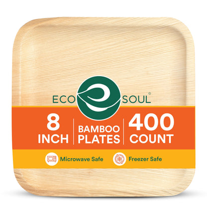 ECO SOUL 6 Inch Disposable Bamboo Plates (100 Pack, Square) | Premium, Natural, Food-Safe, Heavy Duty, Compostable, Eco-Friendly, Biodegradable, Best For Events, Parties, Weddings, BBQs