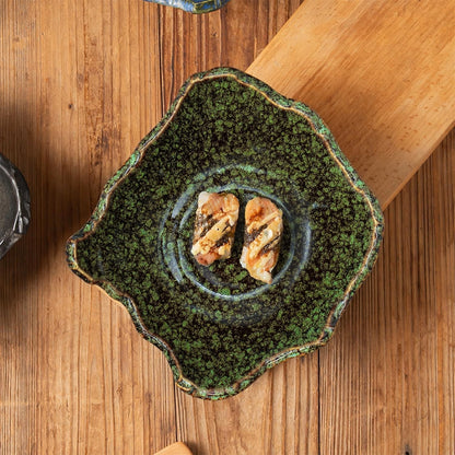 8" Small Ceramic Decorative Bowl 1 Pice – Irregular Rim Reactive Glaze Candy Bowl, Berry Bowl, Entryway Catchall, Japanese Style Fruit Dish for Tabletop or Home Decor (Green Reactive Glaze)