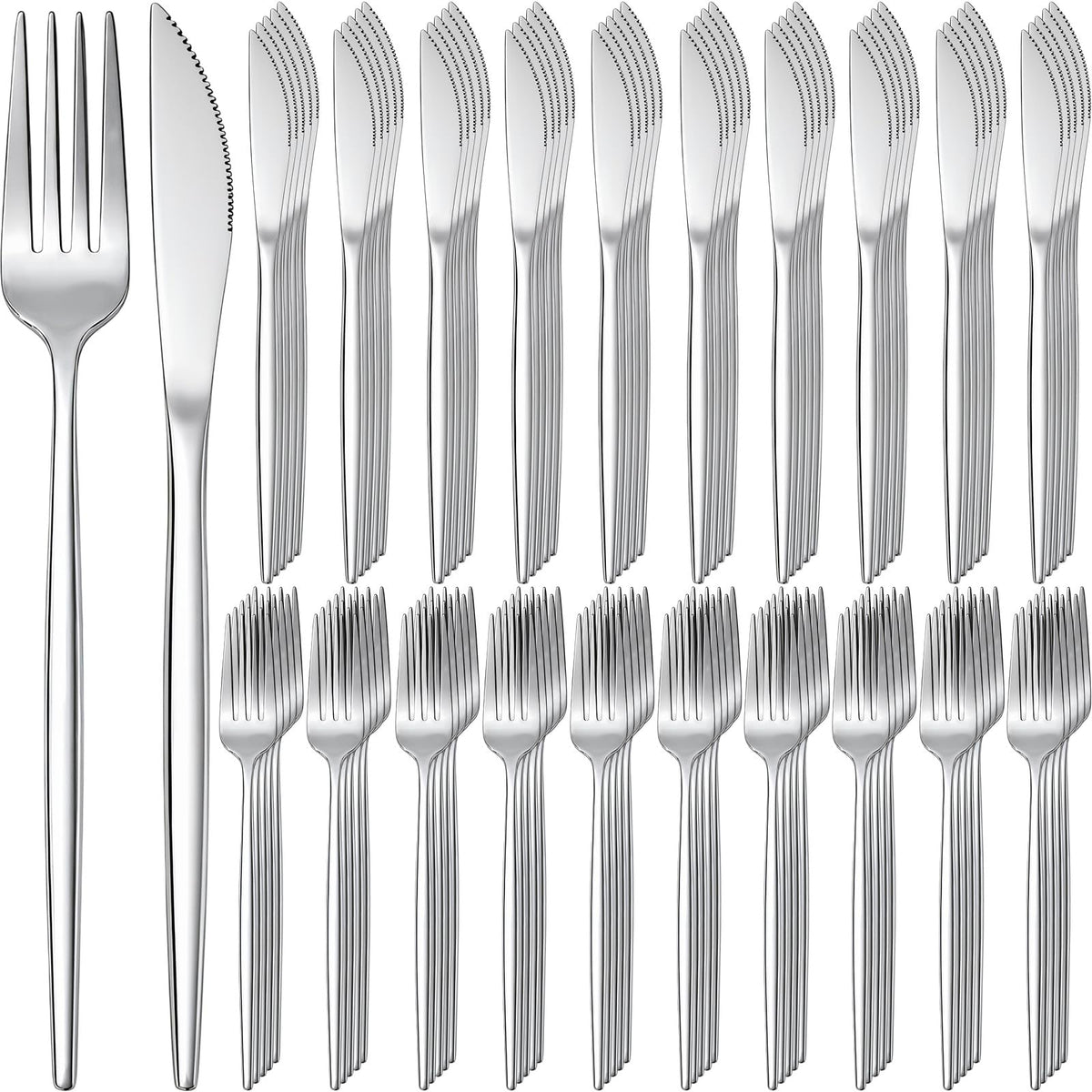 Nuenen 100 Pcs Stainless Steel Forks and Knives, Silver 8.4" 7.1" | Classic Dinner Flatware, Dishwasher Safe for Kitchen Restaurant, Butter Knife Silverware, Durable Tableware Set