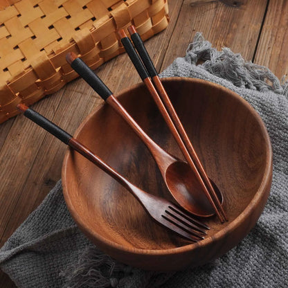 18-Piece Wooden Tableware Set with Cutlery, Wooden Spoons, Chopsticks & Forks - Handmade Kitchen Utensils for Festive Gatherings & Lunch Packing, Wooden Spoon