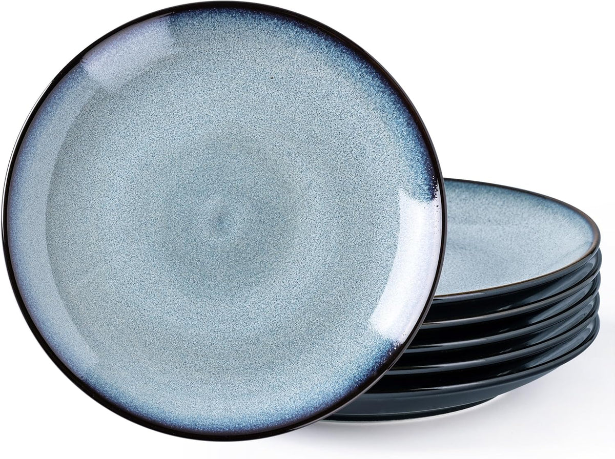 LERATIO Ceramic Dinner Plates Set of 6,10.5 Inch Reactive Glaze Plates | Porcelain Coupe Shape Dinnerware Dishes Set for Kitchen,Oven& Microwave & Dishwasher Safe,Scratch Resistant-Gray Blue
