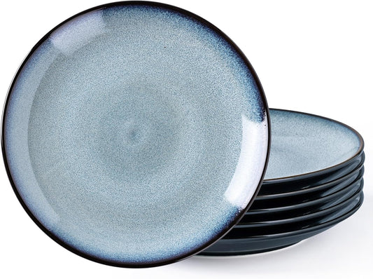 LERATIO Ceramic Dinner Plates Set of 6,10.5 Inch Reactive Glaze Plates | Porcelain Coupe Shape Dinnerware Dishes Set for Kitchen,Oven& Microwave & Dishwasher Safe,Scratch Resistant-Gray Blue
