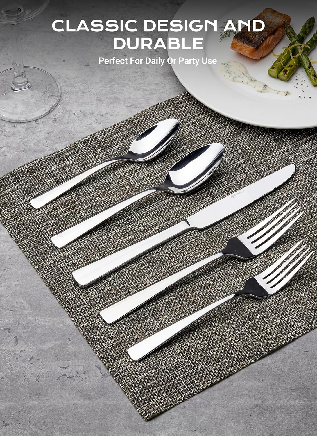 Silverware Set for 8, 45 Piece Stainless Steel Kitchen Utensils Cutlery Set | Gift Package for Wedding Housewarming, Heavy-Duty Steak Knife Fork and Spoon, Dishwasher Safe, Ergonomic Design, Flatware Set
