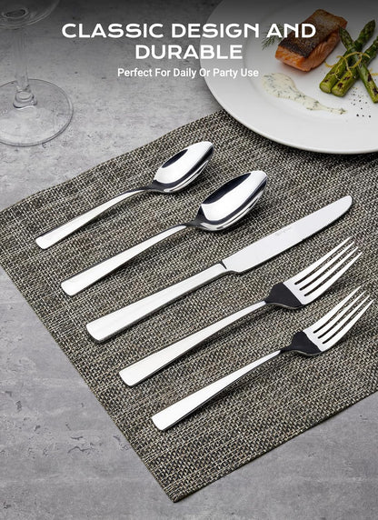 Silverware Set for 8, 45 Piece Stainless Steel Kitchen Utensils Cutlery Set | Gift Package for Wedding Housewarming, Heavy-Duty Steak Knife Fork and Spoon, Dishwasher Safe, Ergonomic Design, Flatware Set