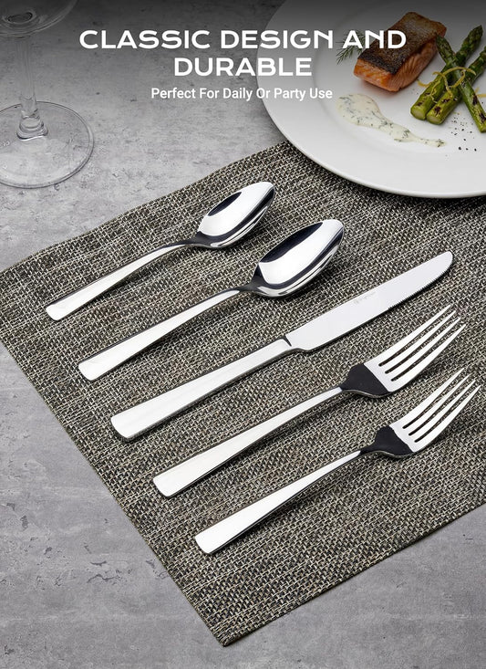 Silverware Set for 8, 45 Piece Stainless Steel Kitchen Utensils Cutlery Set | Gift Package for Wedding Housewarming, Heavy-Duty Steak Knife Fork and Spoon, Dishwasher Safe, Ergonomic Design, Flatware Set