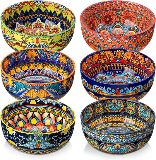 vancasso Cereal Bowls Set of 6, 28oz Porcelain Soup Bowls, Colorful | Bowls for Eating, Bohemian Ceramic Bowls for Salad, Fruit, Pasta, Microwave & Dishwasher Safe Bowls Set, Stackable Design