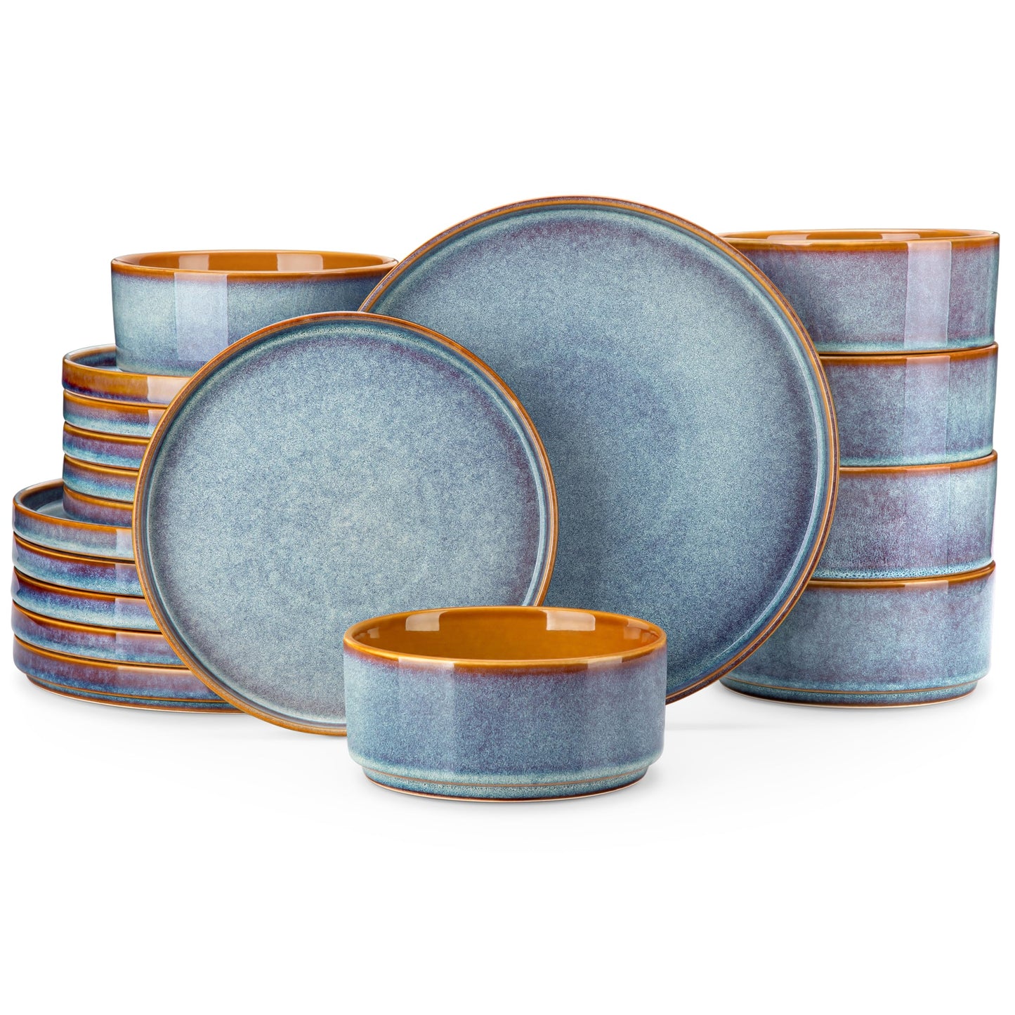 vancasso ONION Ceramic Dinnerware Sets, 12 Pieces Stoneware Plates and Bowls Sets for 4, Reactive Glaze Dishes Set for Kitchen, Dishwasher and Microwave Safe, Blue