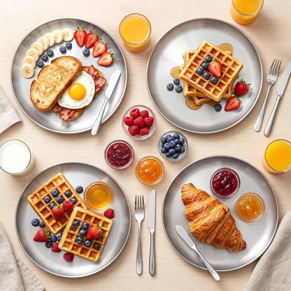 Homikit 6 Pack Stainless Steel Plate Set, 10.2 Inch Metal Dinner Plates for Kids Children Adult, Round Camping Plates for Serving Dishes Dessert Salad, Reusable & Unbreakable, Dishwasher Safe