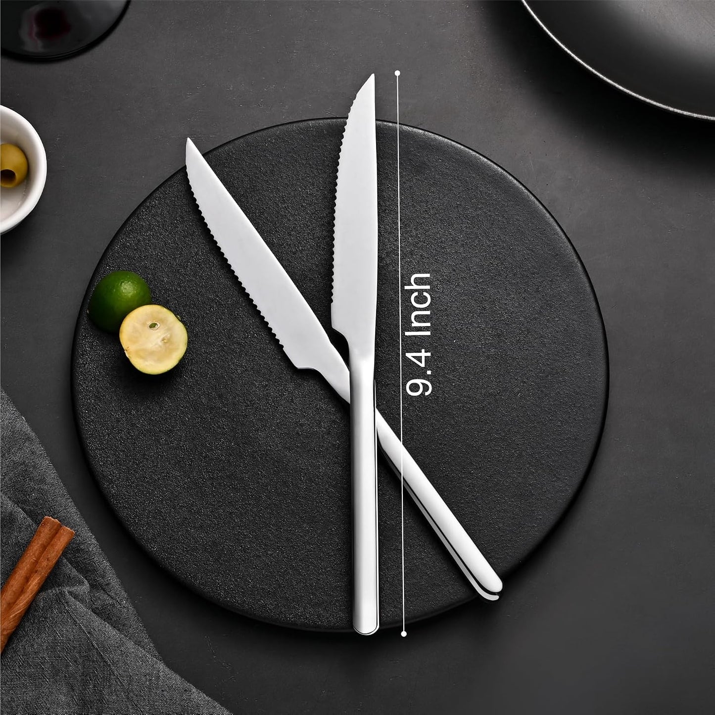 8-Piece 9.4-Inch Steak Knife Set, Serrated Stainless Steel Knives | Mirror Polished Finish, Sharp Blades, Dishwasher Safe, for Steak Dinner, BBQ & Daily Dining