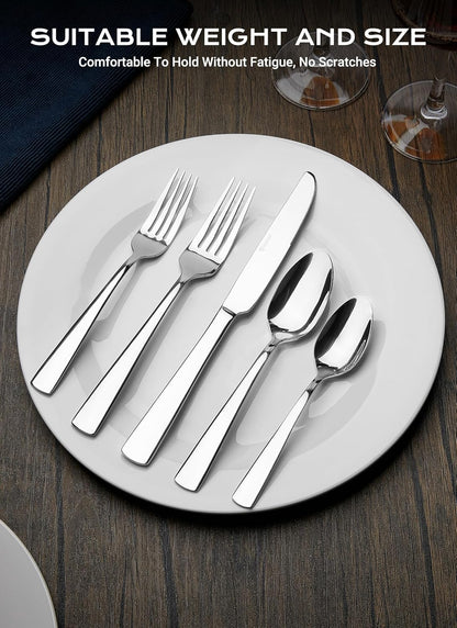 Silverware Set for 8, 45 Piece Stainless Steel Kitchen Utensils Cutlery Set | Gift Package for Wedding Housewarming, Heavy-Duty Steak Knife Fork and Spoon, Dishwasher Safe, Ergonomic Design, Flatware Set