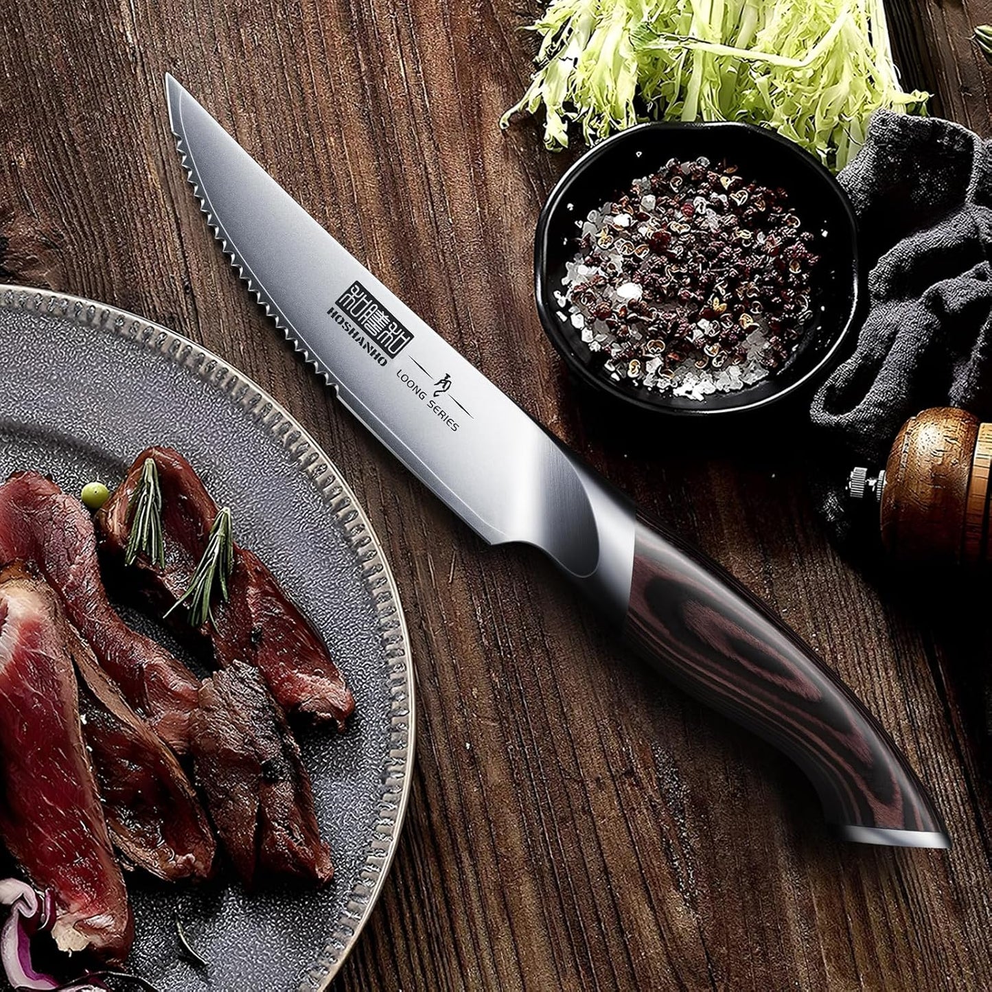 HOSHANHO Steak Knives Set of 6, Ultra Sharp 4.5 In Serrated Steak Knife Set | Japanese High Carbon Stainless Steel Kitchen Steak Knives with Ergonomic Pakkawood Handle, Ideal Gifts