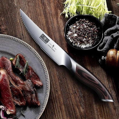 HOSHANHO Steak Knives Set of 6, Ultra Sharp 4.5 In Serrated Steak Knife Set | Japanese High Carbon Stainless Steel Kitchen Steak Knives with Ergonomic Pakkawood Handle, Ideal Gifts