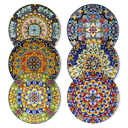 vancasso Ceramic Dinner Plates Set of 6, 10.5 Inch, Microwave Safe | Salad Plates Set, Colorful Bohemian Style Dishes for Kitchen
