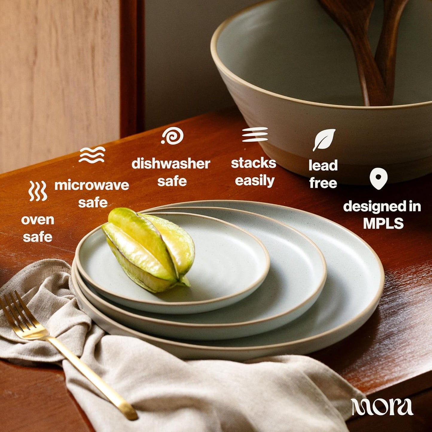 Mora Large Plates Set of 4, 10.5 inch Ceramic Pottery Dinner Plates - Microwave, Oven and Dishwasher Safe - Night