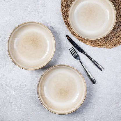 AmorArc 8.5’’ Ceramic Pasta Bowls Set of 4, 36oz Large Stoneware Bowls Set | Large Dinner Serving Bowls Set, Wide Bowl Plate for Pasta,Salad, Soup, Microwave Safe, Reactive Glaze-Cappuccino