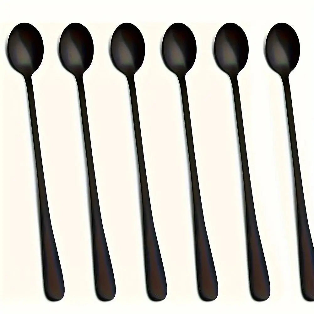 Stainless Steel Long Handle Spoon (6 Counts), Mirror Polished Coffee Stirring Spoon, Tea Spoon, Kitchen Cutlery, Dishwasher Safe, Spoons Set, Kitchenware