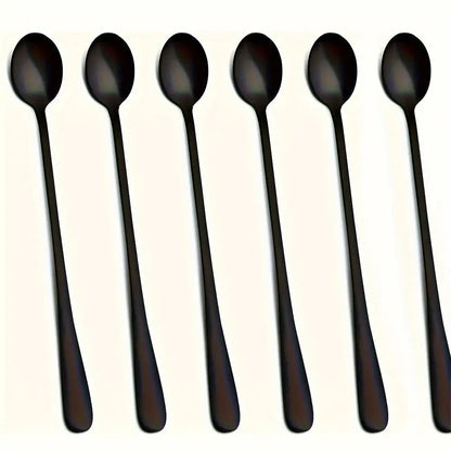 Stainless Steel Long Handle Spoon (6 Counts), Mirror Polished Coffee Stirring Spoon, Tea Spoon, Kitchen Cutlery, Dishwasher Safe, Spoons Set, Kitchenware