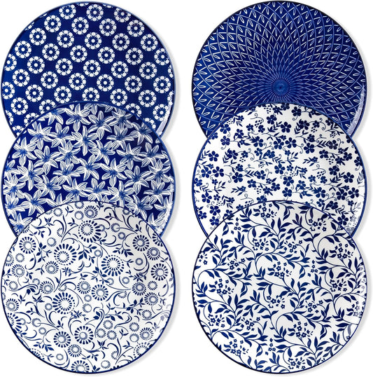 vancasso 10.25" Blue Dinner Plates Set of 6, Porcelain Vintage | Microwave, Oven, Dishwasher Safe, For Dinner, Pasta, Salad, and Dessert, Vintage Blue and White Floral, Stackable
